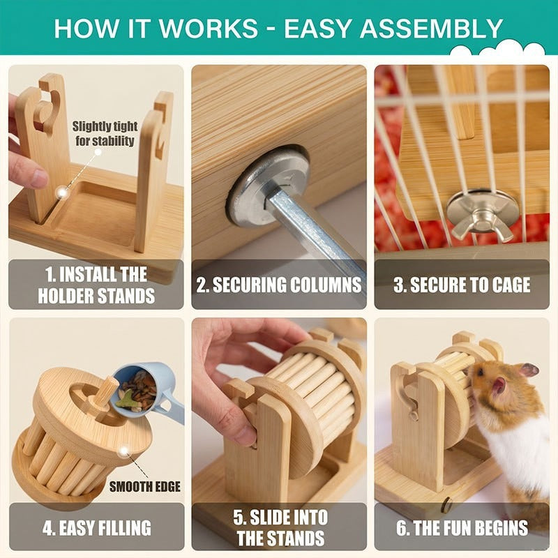 Natural Bamboo Hamster Foraging Wheel Toy